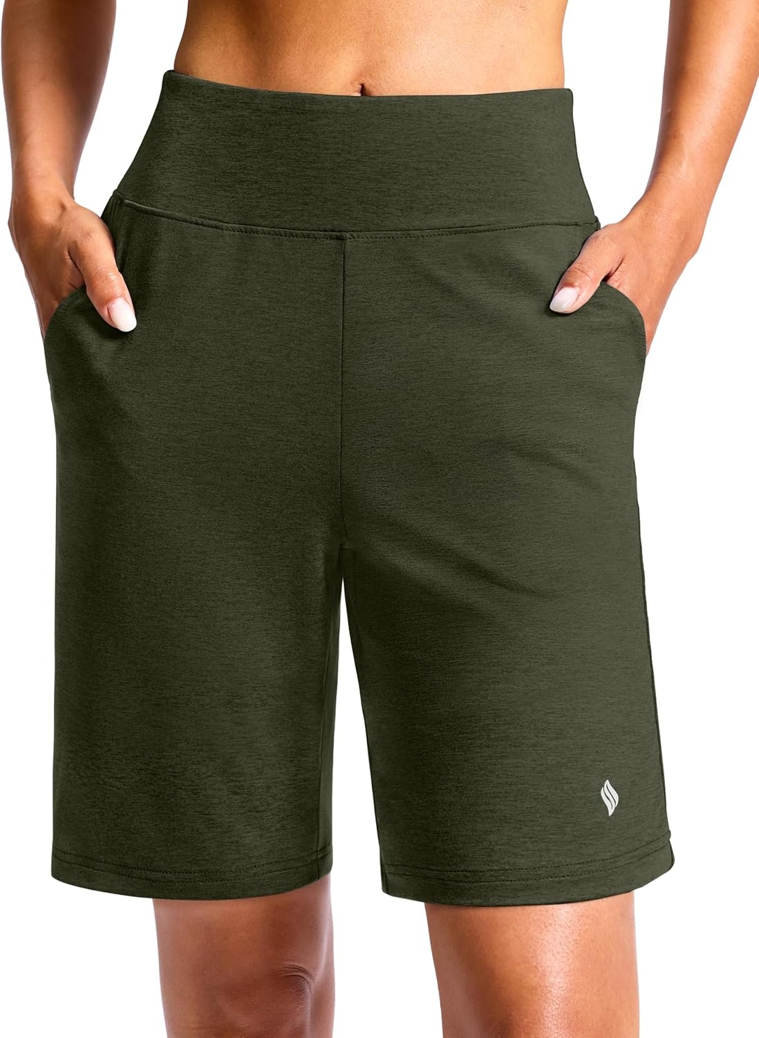 image:imageSANTINY Womens 79 Bermuda Long Shorts Lightweight High Waisted Walking Casual Running Workout Athletic Short with PocketsOlive