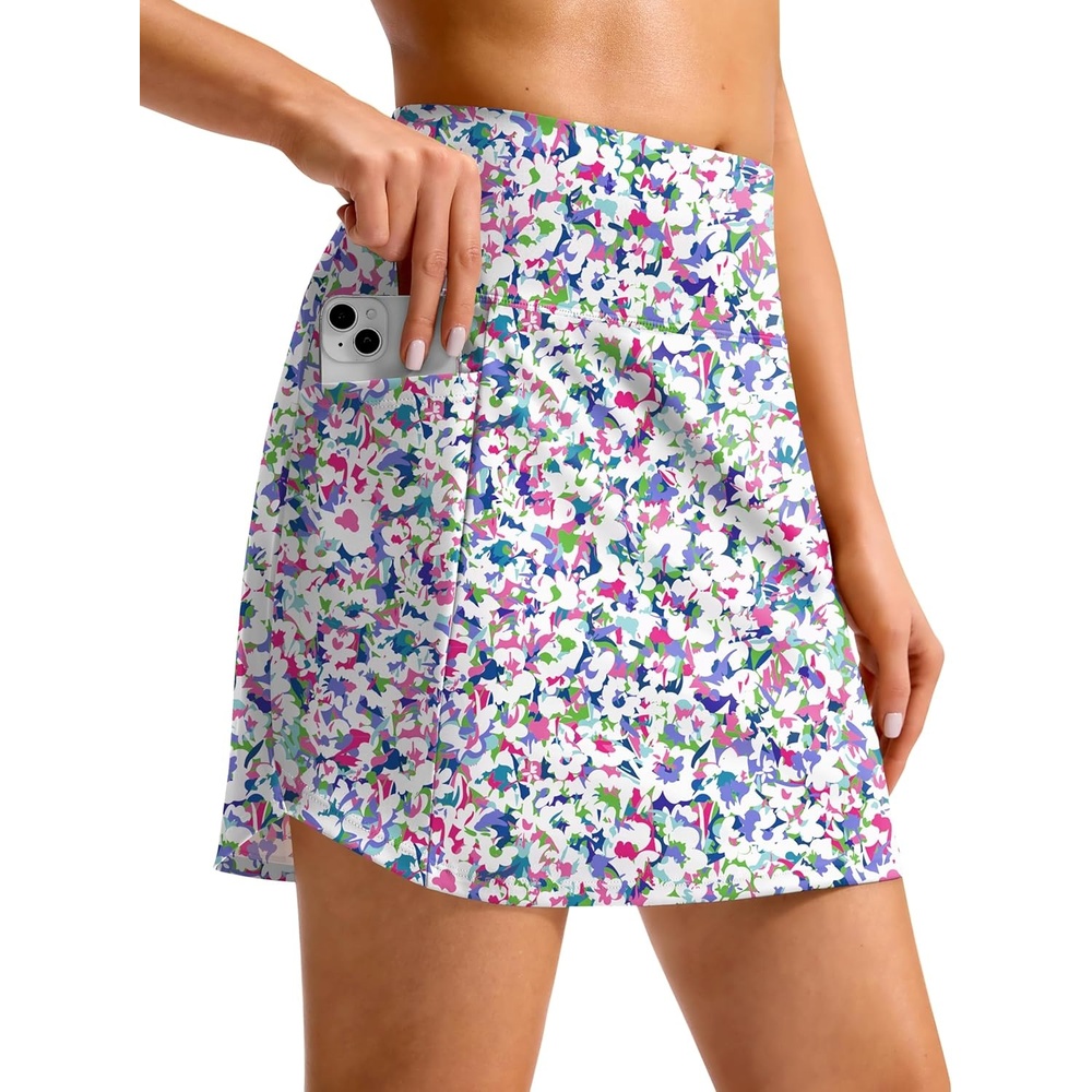 image:imageSANTINY 16 Skorts for Woman with 4 Side Pockets High Waisted Stretch Pickleball Athletic Skirts Casual Tennis Golf SkirtsPattern Flowers