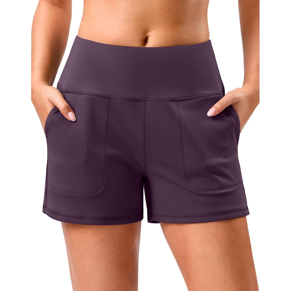image:imageSANTINY 35 Linerless Shorts for Women High Waisted Athletic Running Shorts with Pockets for Wokrout Tennis LoungeDark Purple
