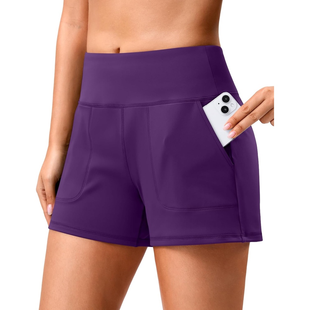 image:imageSANTINY 35 Linerless Shorts for Women High Waisted Athletic Running Shorts with Pockets for Wokrout Tennis LoungeDeep Purple