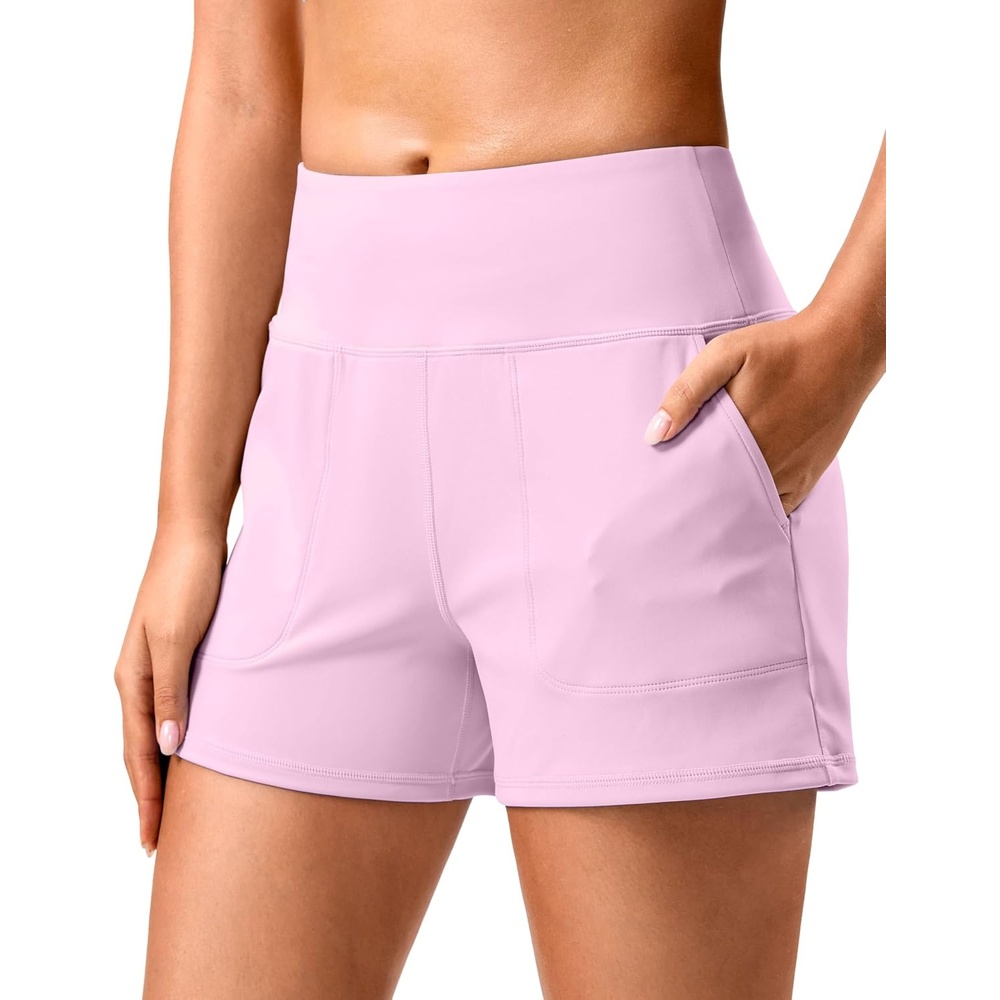 image:imageSANTINY 35 Linerless Shorts for Women High Waisted Athletic Running Shorts with Pockets for Wokrout Tennis LoungeLight Pink