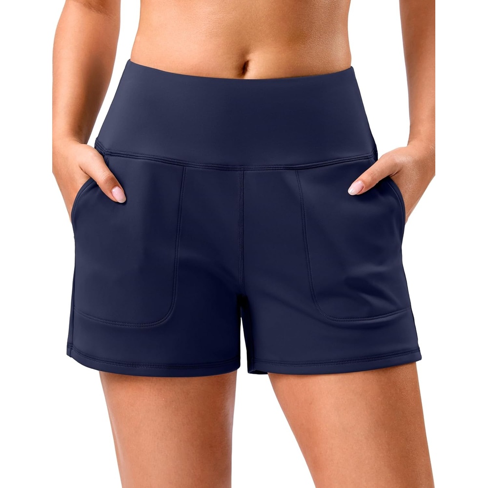image:imageSANTINY 35 Linerless Shorts for Women High Waisted Athletic Running Shorts with Pockets for Wokrout Tennis LoungeNavy