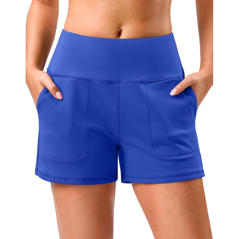 image:imageSANTINY 35 Linerless Shorts for Women High Waisted Athletic Running Shorts with Pockets for Wokrout Tennis LoungeRoyal Blue