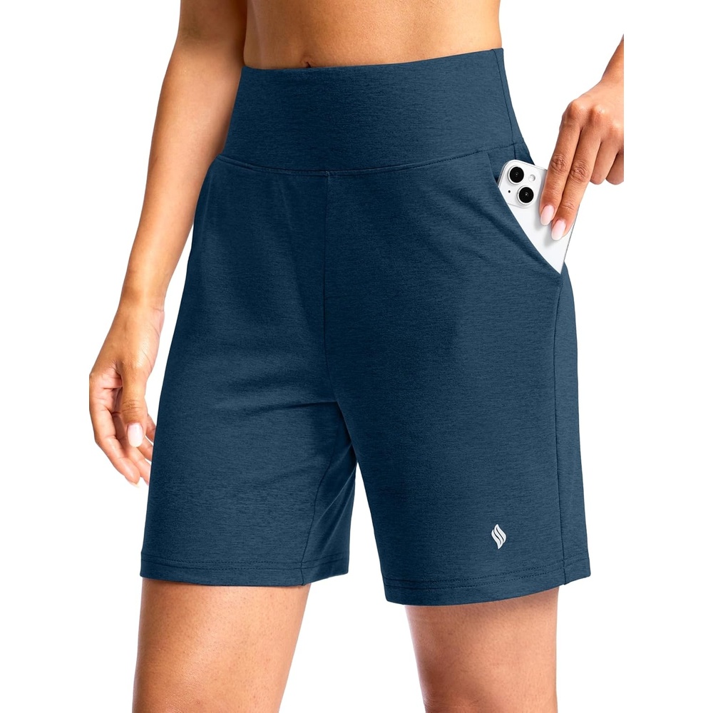 image:imageSANTINY Womens 79 Bermuda Long Shorts Lightweight High Waisted Walking Casual Running Workout Athletic Short with PocketsBlue