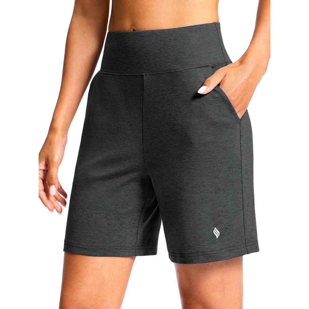 image:imageSANTINY Womens 79 Bermuda Long Shorts Lightweight High Waisted Walking Casual Running Workout Athletic Short with PocketsCharcoal
