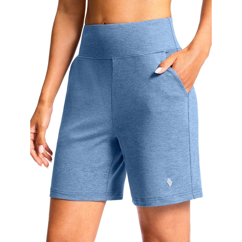 image:imageSANTINY Womens 79 Bermuda Long Shorts Lightweight High Waisted Walking Casual Running Workout Athletic Short with PocketsHaze Blue