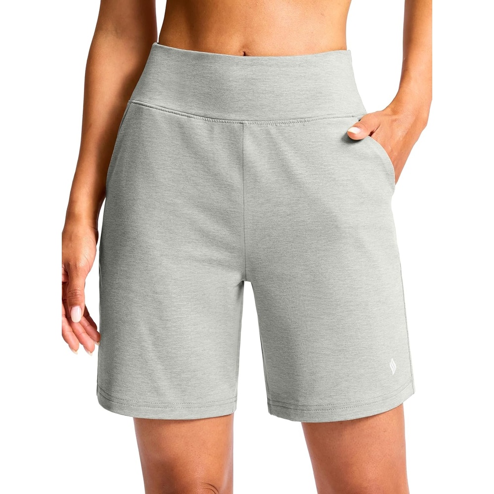 image:imageSANTINY Womens 79 Bermuda Long Shorts Lightweight High Waisted Walking Casual Running Workout Athletic Short with PocketsLight Grey