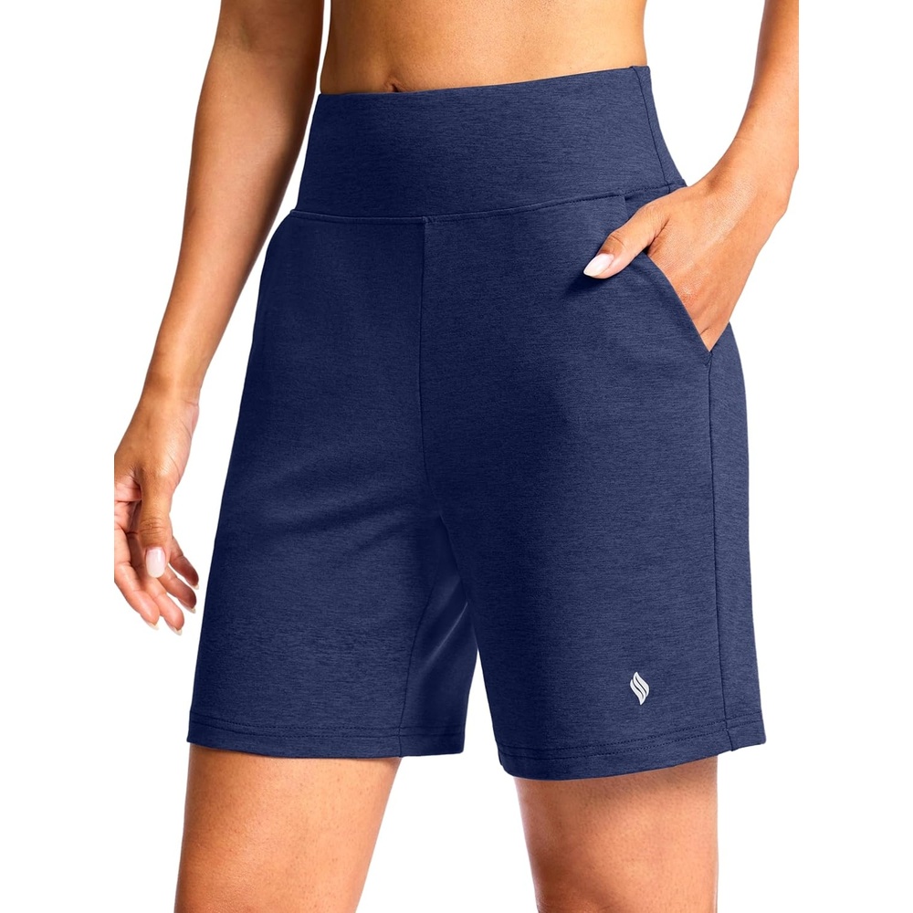 image:imageSANTINY Womens 79 Bermuda Long Shorts Lightweight High Waisted Walking Casual Running Workout Athletic Short with PocketsNavy