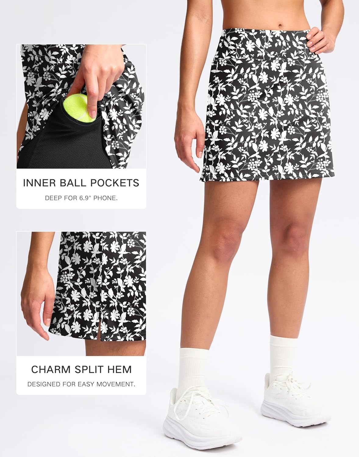image:imageSANTINY 16 Skorts for Women with 2 Pockets High Waisted A Line Pickleball Golf Skort Casual Athletic Tennis SkirtBlack Flower