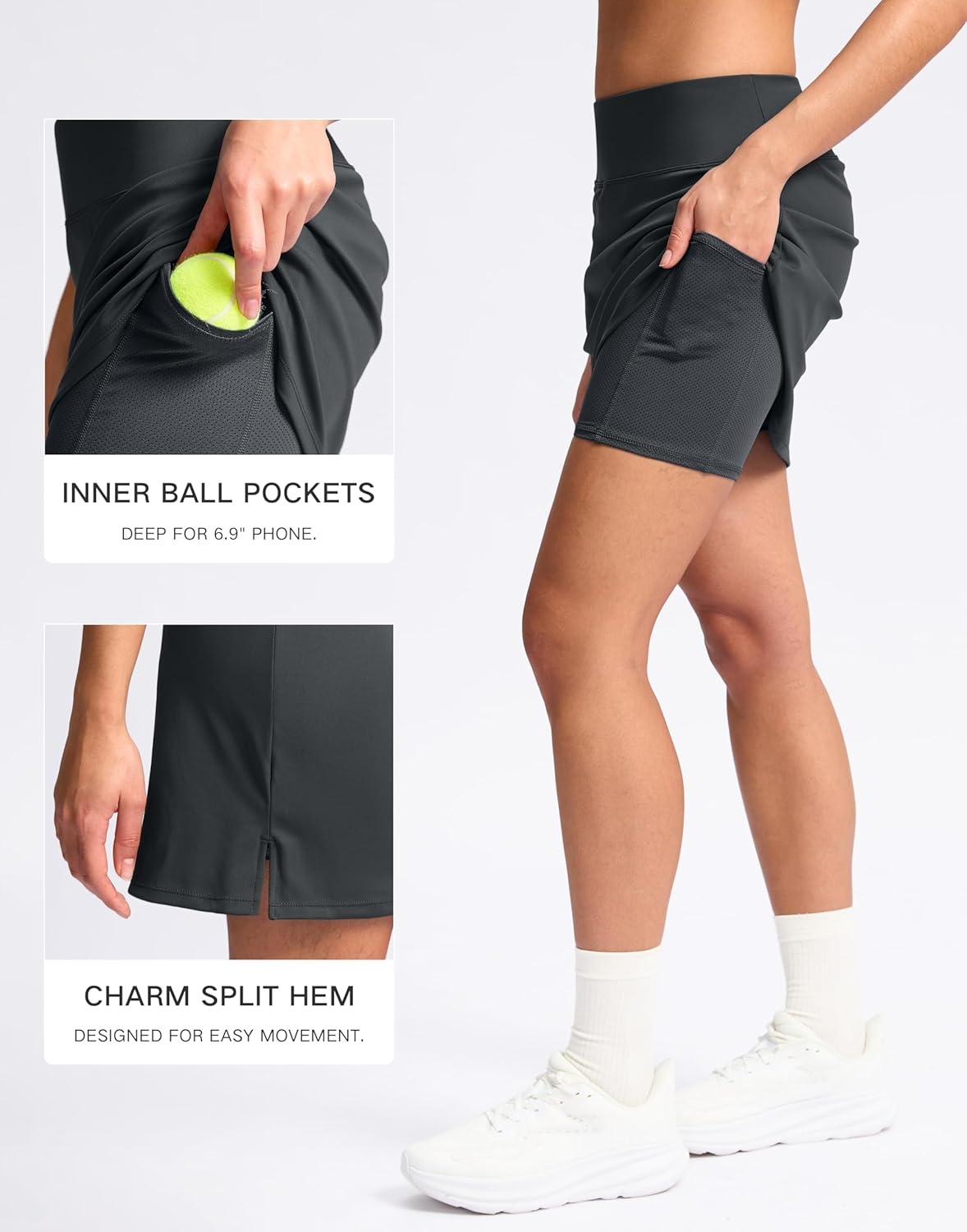 image:imageSANTINY 16 Skorts for Women with 2 Pockets High Waisted A Line Pickleball Golf Skort Casual Athletic Tennis SkirtDark Grey