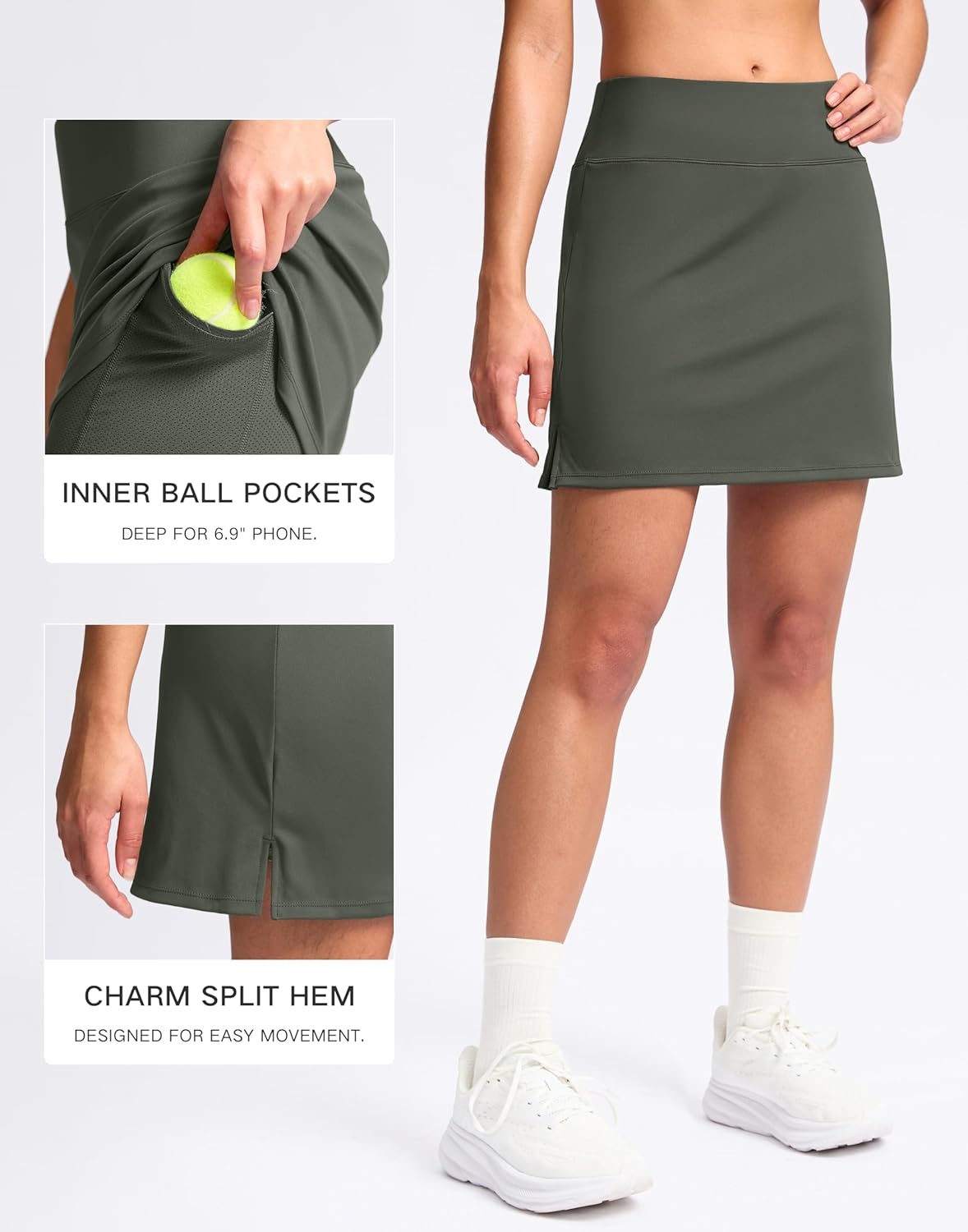 image:imageSANTINY 16 Skorts for Women with 2 Pockets High Waisted A Line Pickleball Golf Skort Casual Athletic Tennis SkirtGrey Sage