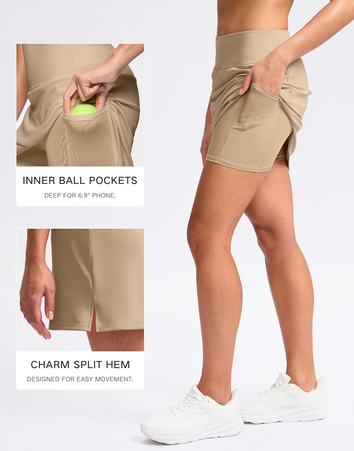 image:imageSANTINY 16 Skorts for Women with 2 Pockets High Waisted A Line Pickleball Golf Skort Casual Athletic Tennis SkirtKhaki