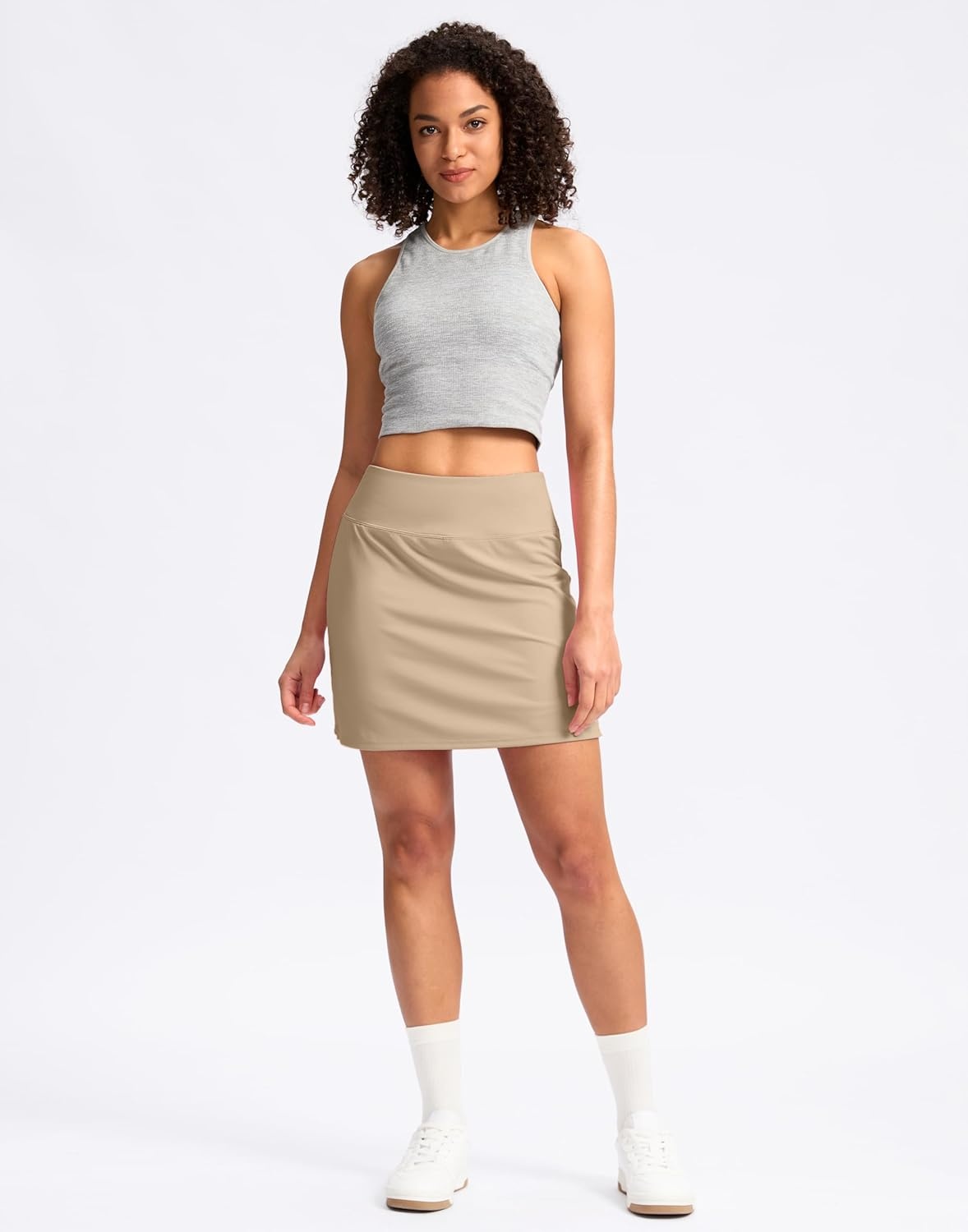 image:imageSANTINY 16 Skorts for Women with 2 Pockets High Waisted A Line Pickleball Golf Skort Casual Athletic Tennis SkirtKhaki