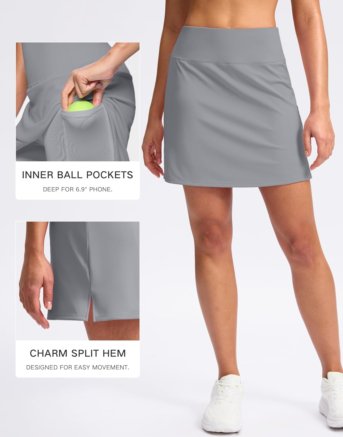 image:imageSANTINY 16 Skorts for Women with 2 Pockets High Waisted A Line Pickleball Golf Skort Casual Athletic Tennis SkirtLight Grey