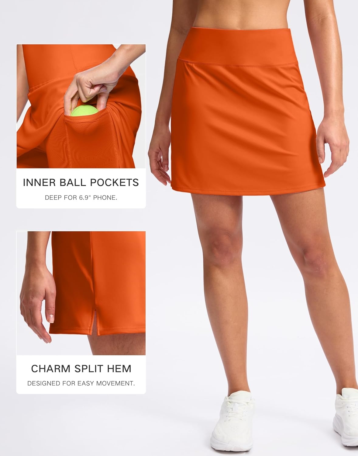 image:imageSANTINY 16 Skorts for Women with 2 Pockets High Waisted A Line Pickleball Golf Skort Casual Athletic Tennis SkirtOrange