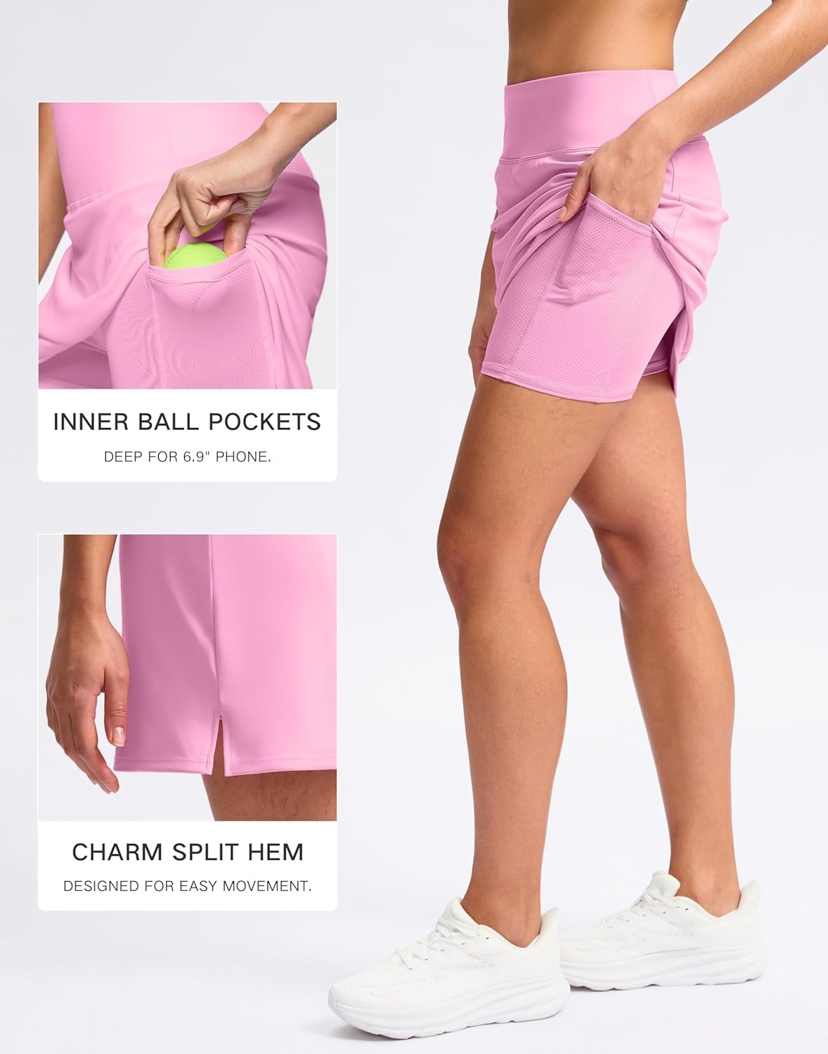 image:imageSANTINY 16 Skorts for Women with 2 Pockets High Waisted A Line Pickleball Golf Skort Casual Athletic Tennis SkirtPink