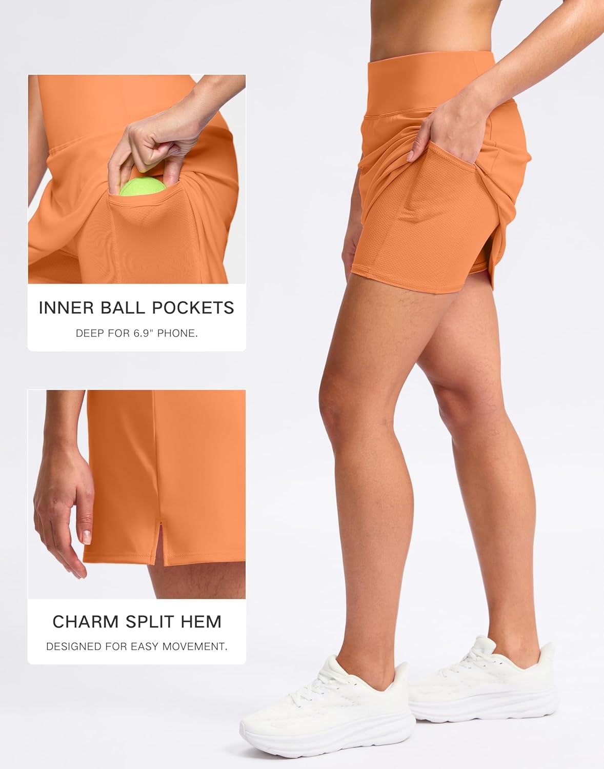 image:imageSANTINY 16 Skorts for Women with 2 Pockets High Waisted A Line Pickleball Golf Skort Casual Athletic Tennis SkirtPumpkinorange