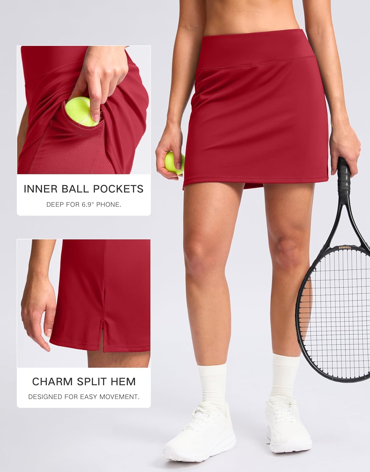 image:imageSANTINY 16 Skorts for Women with 2 Pockets High Waisted A Line Pickleball Golf Skort Casual Athletic Tennis SkirtRed