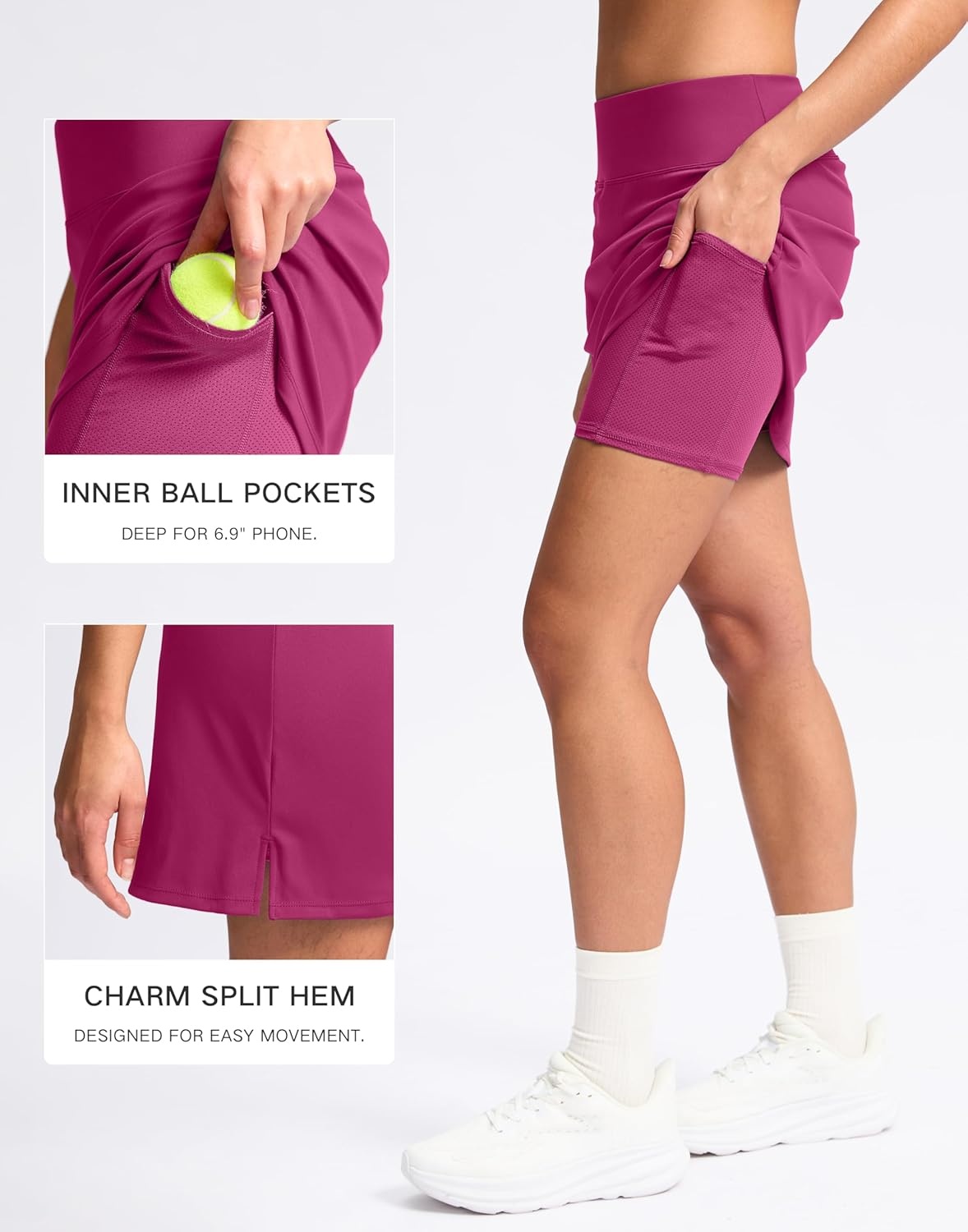 image:imageSANTINY 16 Skorts for Women with 2 Pockets High Waisted A Line Pickleball Golf Skort Casual Athletic Tennis SkirtRose